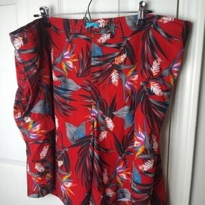 𝅺$ CLUB room men's red Hawaiian style lined cargo style swim trunks. size 44